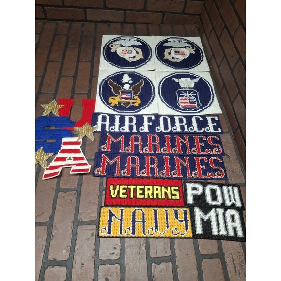 Other - vintage needlepoint Military Decor Marines Air Force Navy USA Lot Of 11